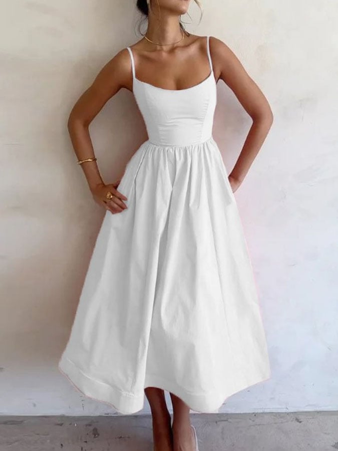 Women's Casual Solid Color Suspender Dress