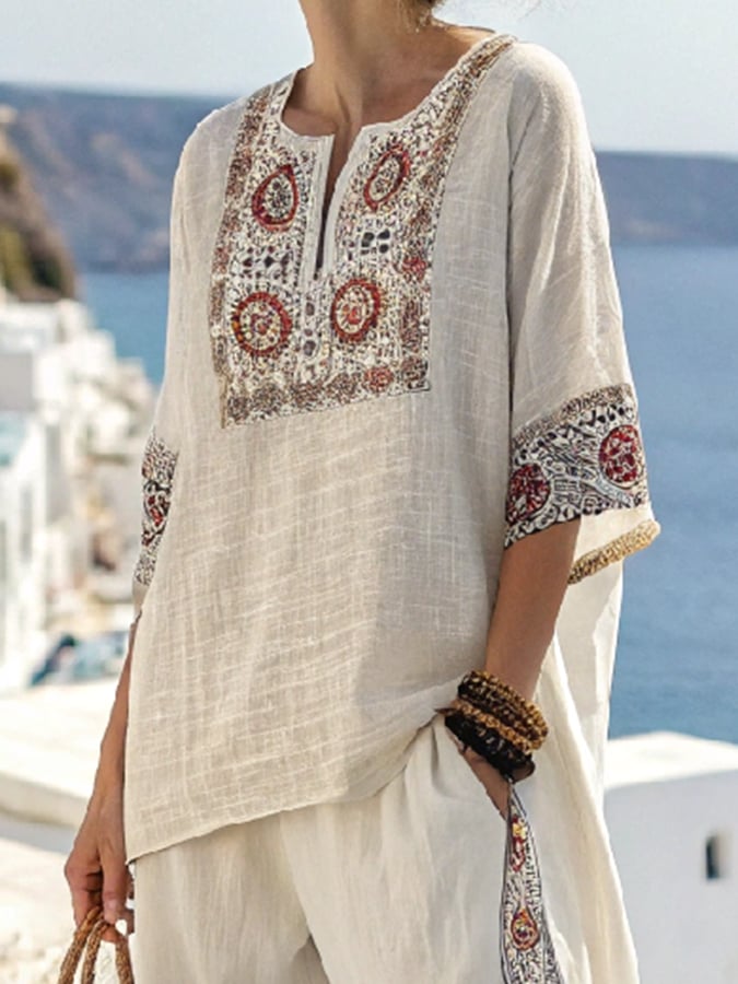 Women'S Loose Casual Printed Elastic Waist Pants Set