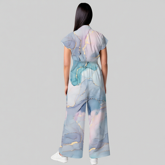 Women's Purple Marble Printed Scrub Jumpsuit JA01