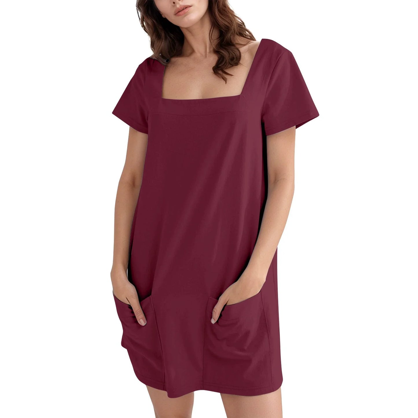 Limited time sale🔥Women's Casual Square Neck Pocket Short Sleeve Dress with Pockets(BUY 2 FREE SHIPPNG)