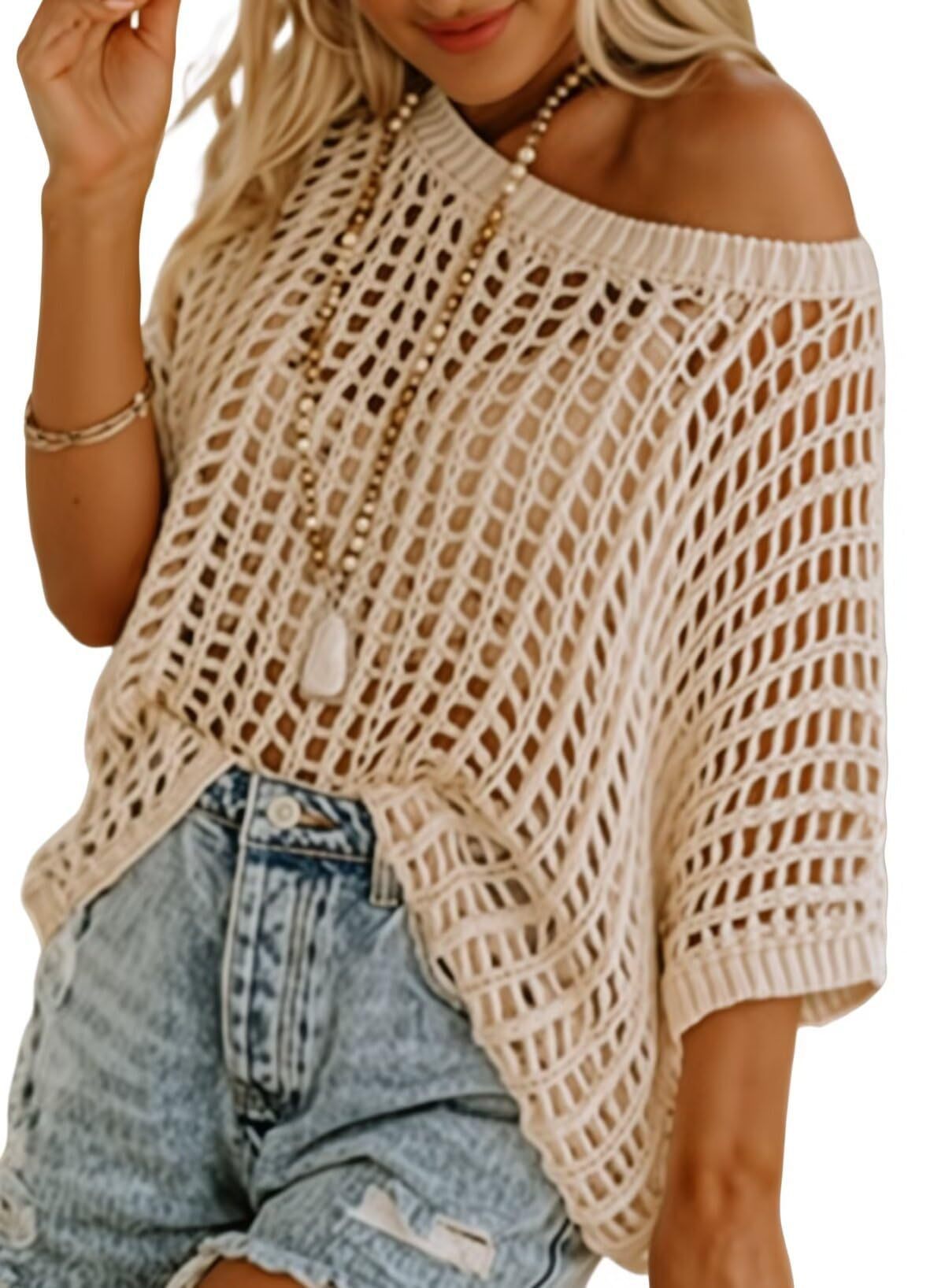 Short Sleeve Casual Crochet Knit Tops(Buy 2 Free Shipping)