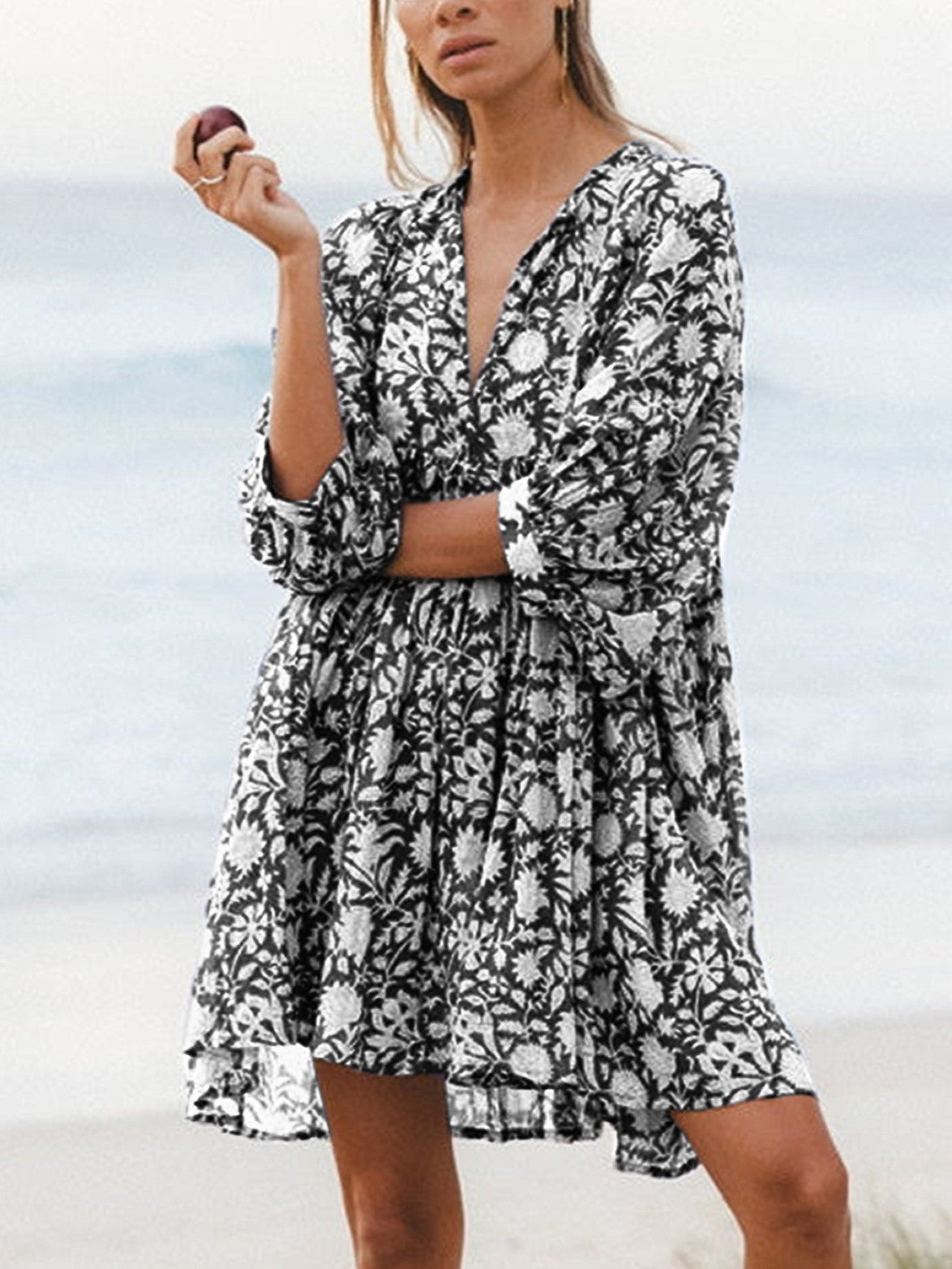 HOT SALE V Neck Summer Half Sleeve Floral Tunic Short Dress
