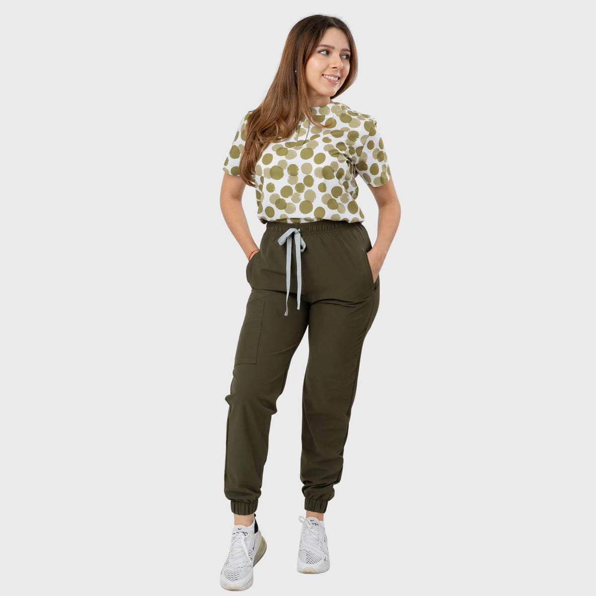 Women's Green Polka Dots Printed Scrub Set NST1