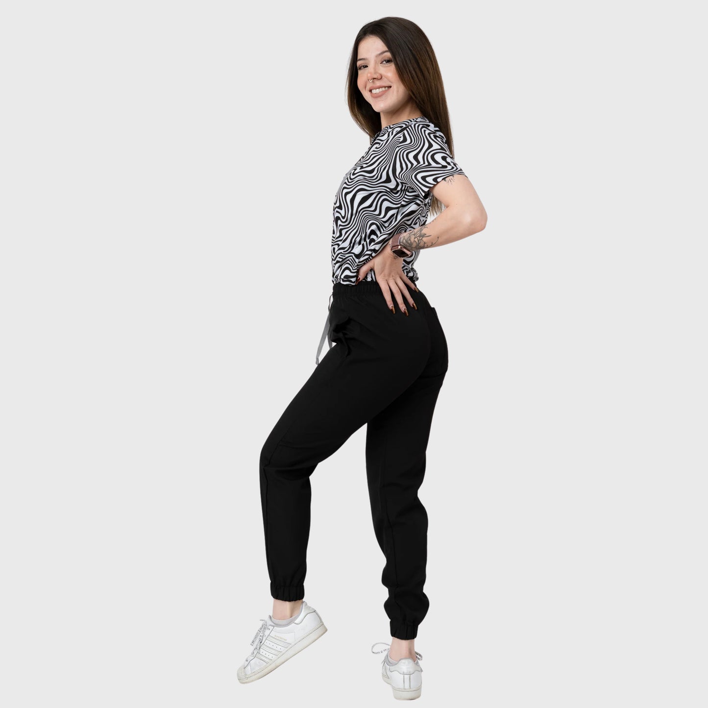 Women's Black Waves Printed Scrub Set NST25