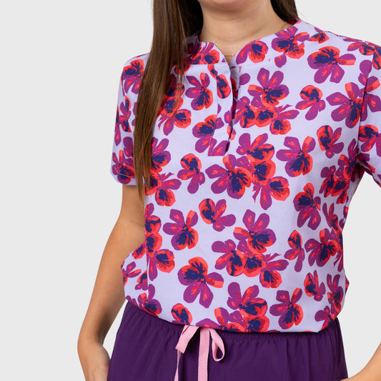 Women's Purple Lush Flowers Printed Scrub Set NST6