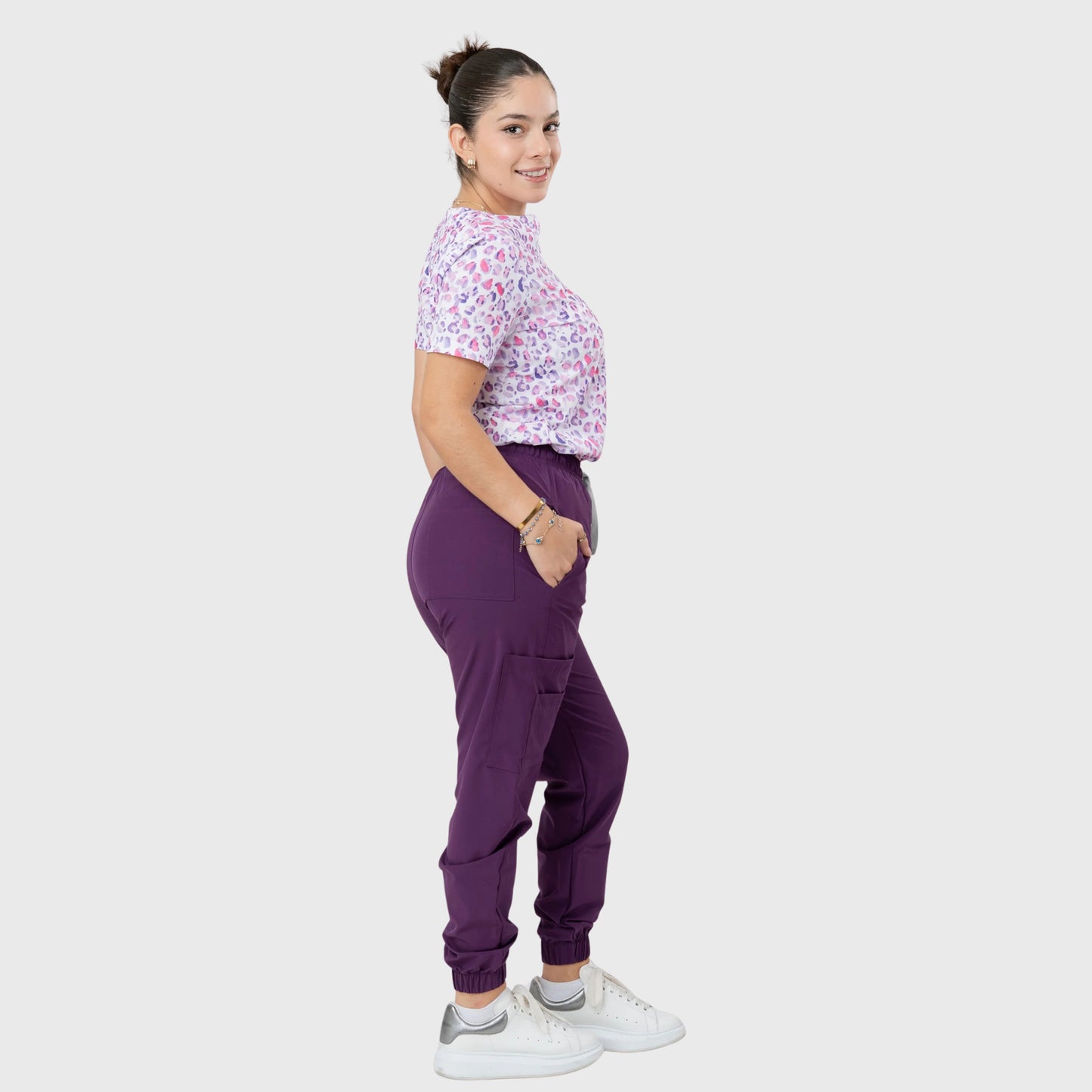 Women's Violet Leopard Printed Scrub Set NST8