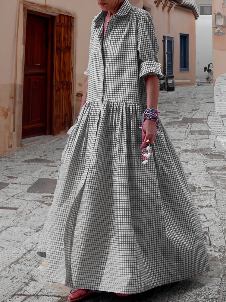 Women's Long Sleeve Shirt Patchwork Cotton Dress