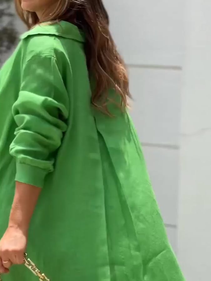 Women'S Casual Solid Color Short Front And Long Back Cotton And Linen Shirt