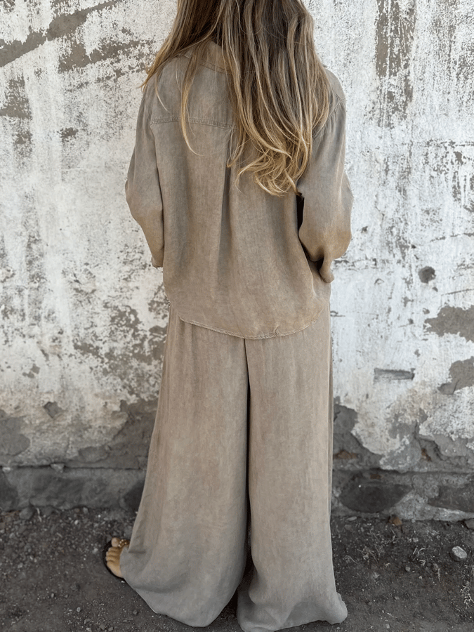 Women'S Casual Lapel Long Sleeve Lace-Up Cotton And Linen Suit