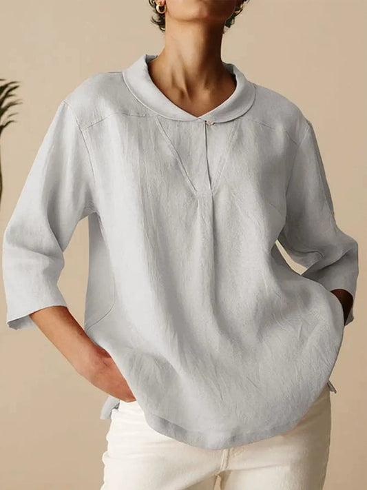 Women's casual versatile three-quarter sleeve loose lapel shirt
