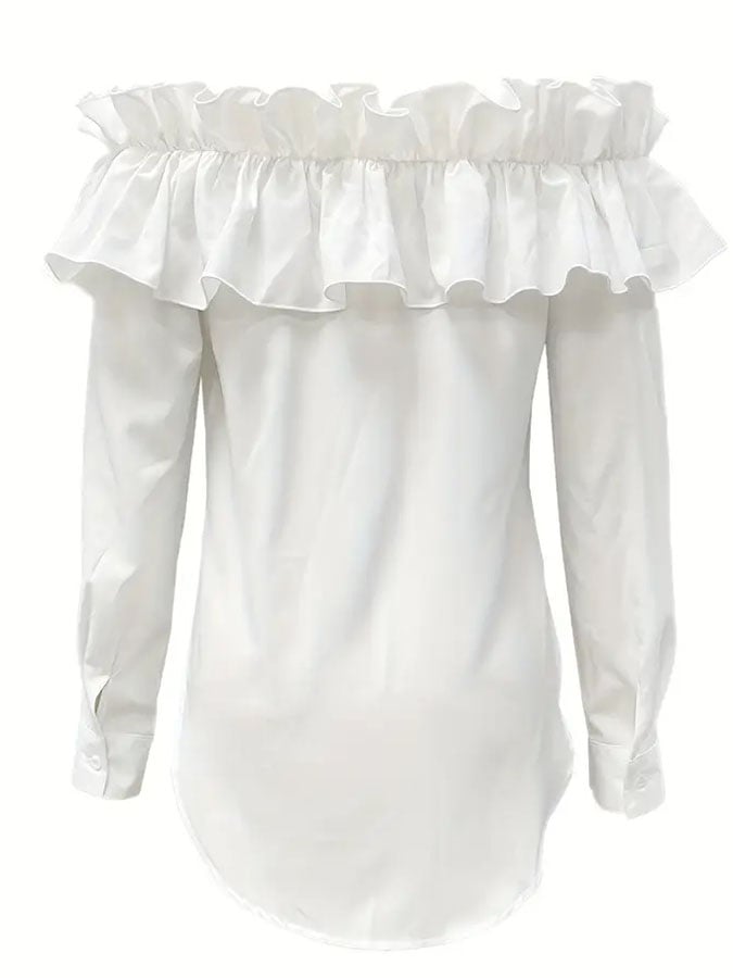 Women's Casual Solid Color Long Sleeve One Shoulder Ruffled Shirt