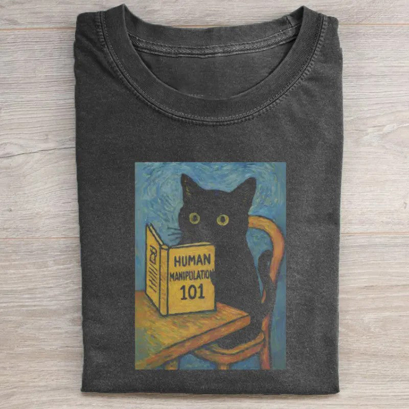 Funny black Cat Reading T-shirt