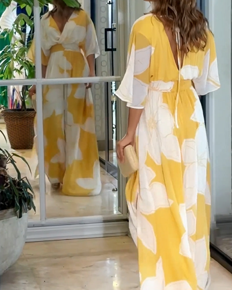 Contrasting Floral Holiday Fashion Dress
