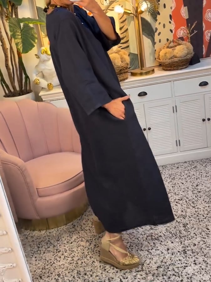 Women's Solid Color V-Neck Casual Loose Dress