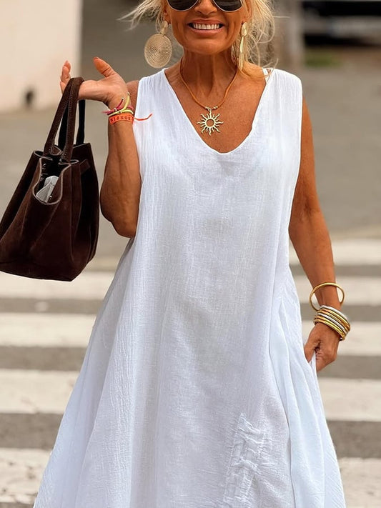 Women'S Casual Solid Color Loose Pleated Irregular Hem Dress