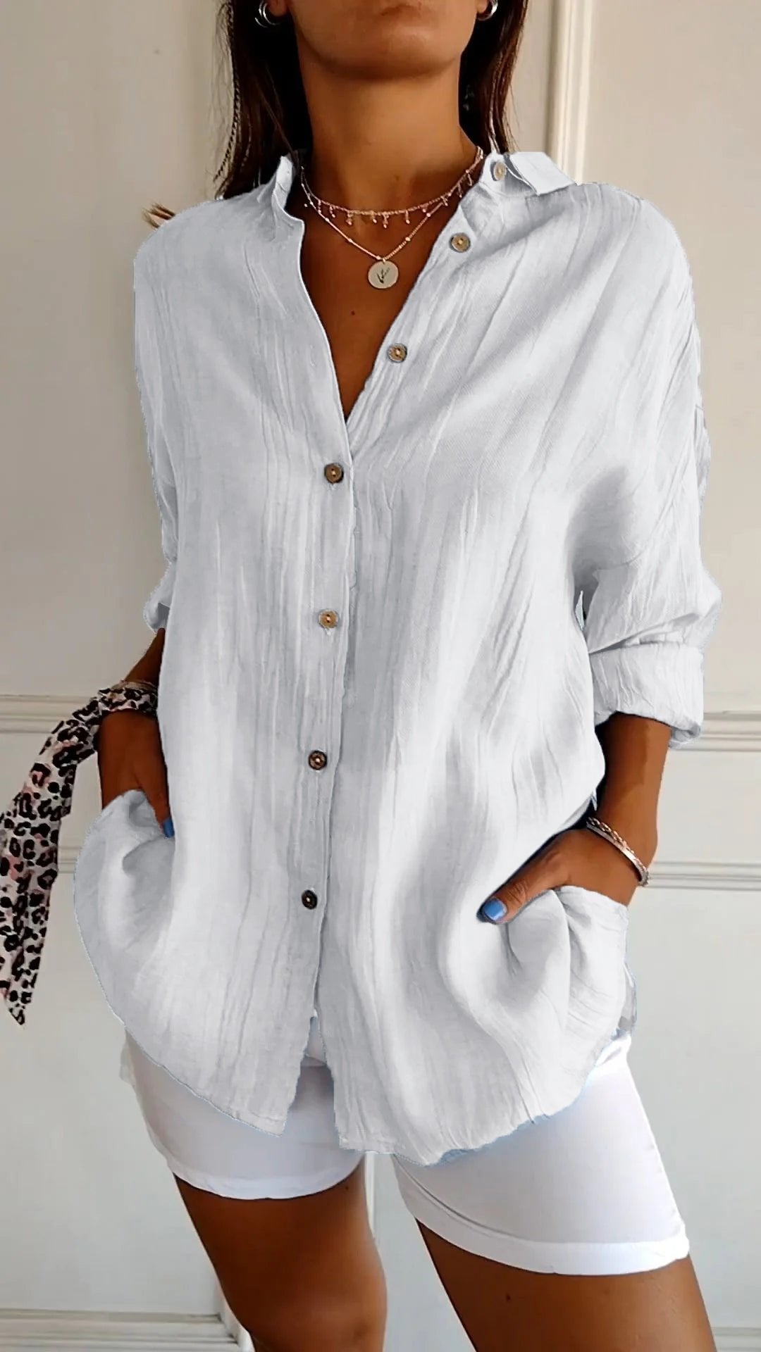 ☀️Summer Hot Sale 49% OFF - Women's Cotton and Linen Casual Single-Breasted Pleated Lapel Shirt