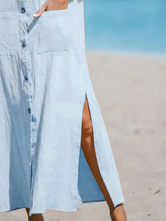 Women's Casual V-Neck Pocket Sleeveless Dress