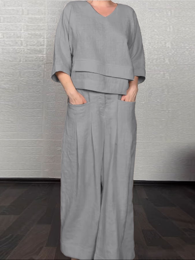 Women'S Casual Solid Color Irregular Cotton And Linen Suit