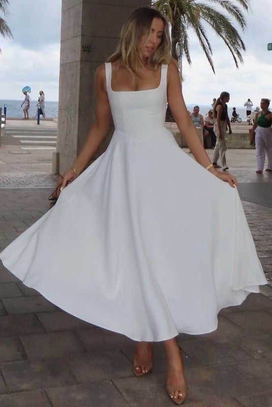 High Waist Square Neck Midi Dress