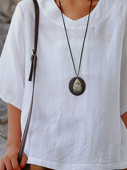 Women'S Casual Solid Color Short-Sleeved Loose Top