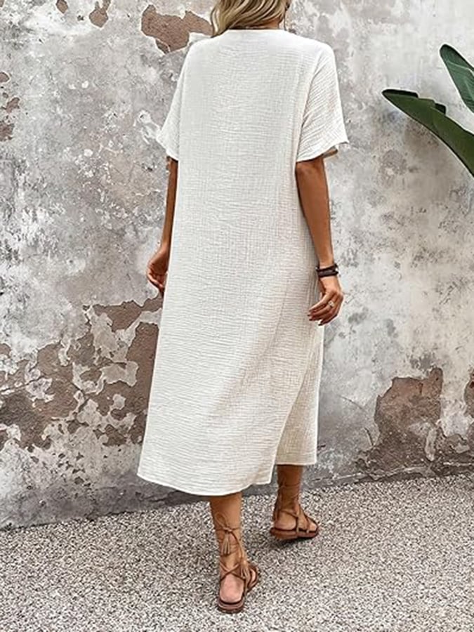 Ladies Lace Collar Cotton And Linen Dress