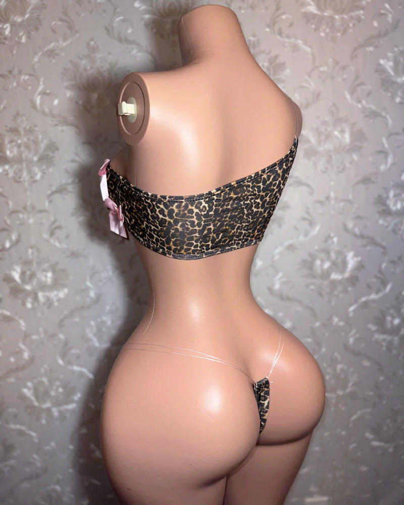 3D Bow-decorated Sexy Strapless Bra and Thong Lingerie Set