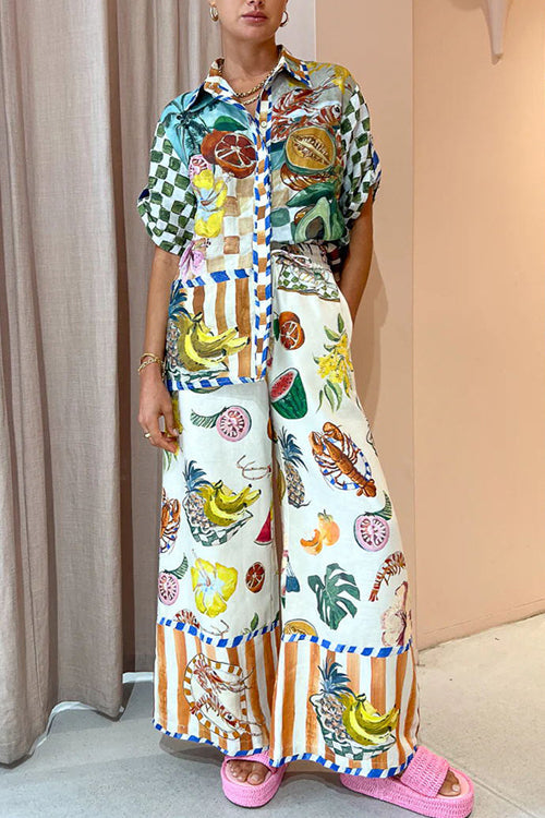 Rakkiss™ Short Sleeve Shirt Loose Fit Wide Leg Pants Set