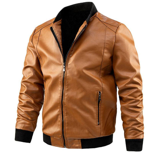 Zipper Collar Leather Jacket