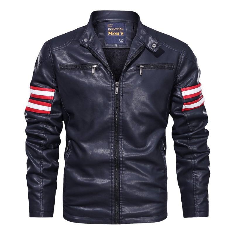 Men's Side Stripe Motorcycle Leather Jacket