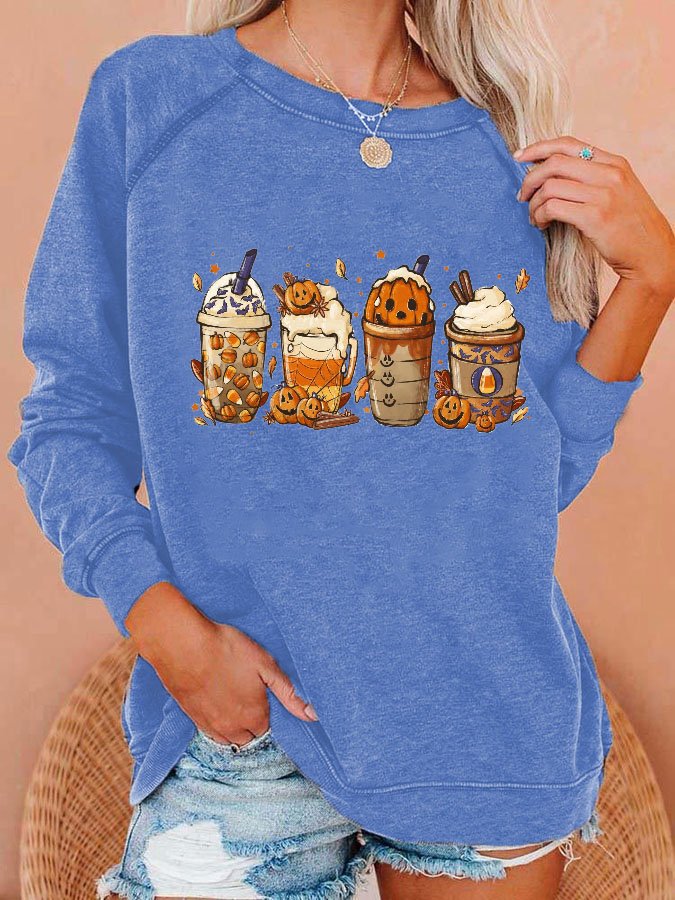 Women's Halloween Pumpkin Print Sweatshirt