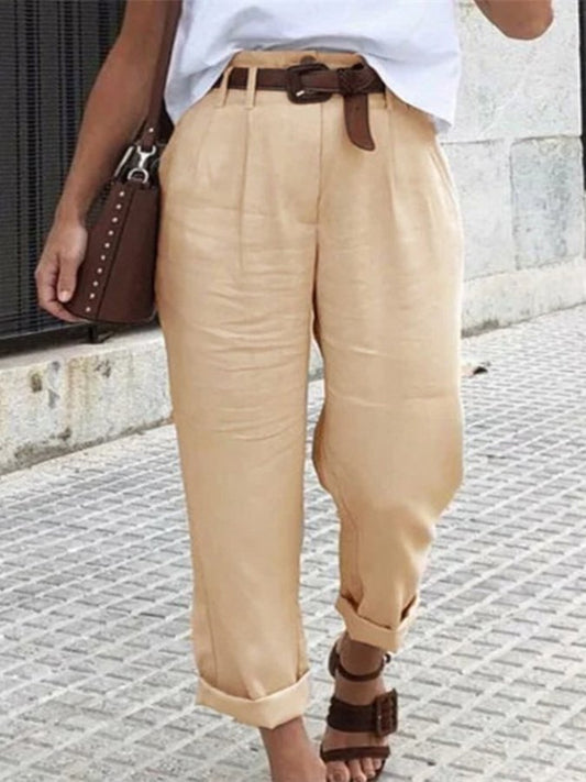Women's High Waist Pockets Solid Color Casual Pants