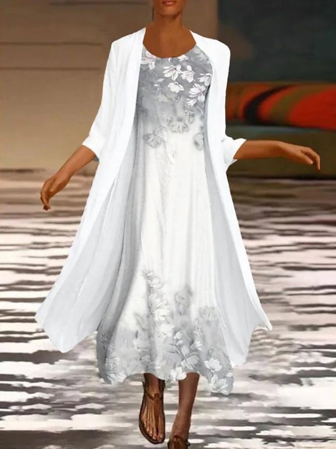 Women's Floral Print Dress Two Piece