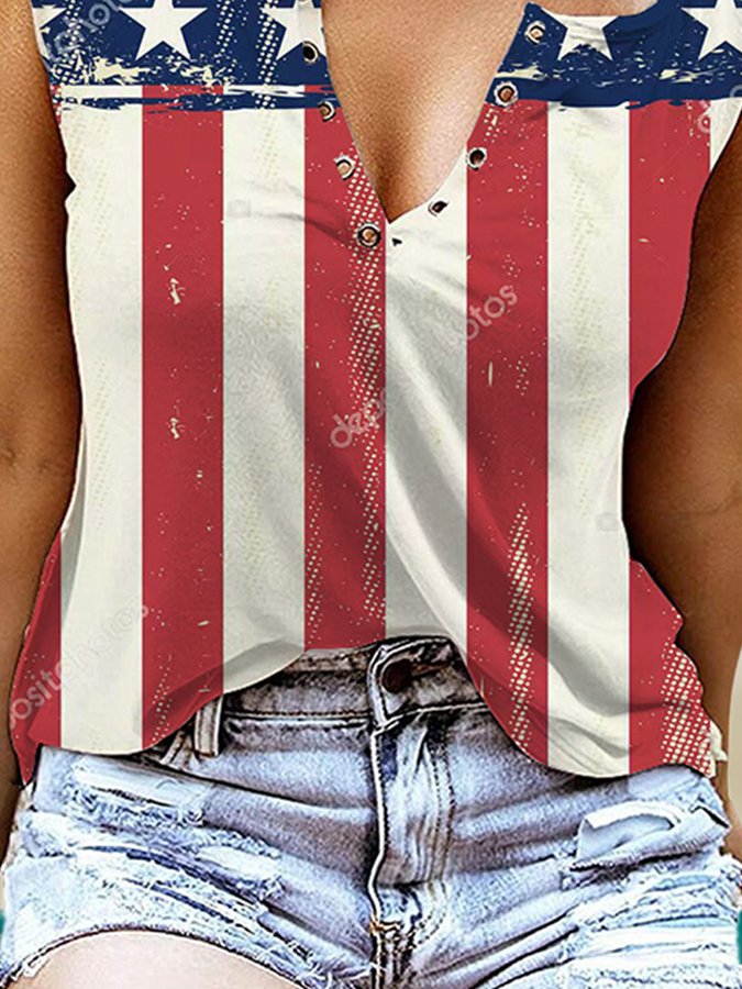 Printed V-Neck Sleeveless Tank Top