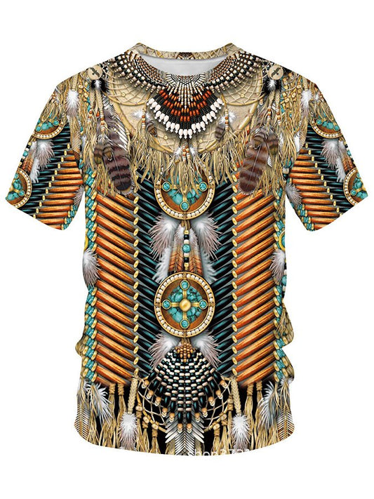 Men's Western Ethnic Print Crew Neck Short Sleeve T-Shirt