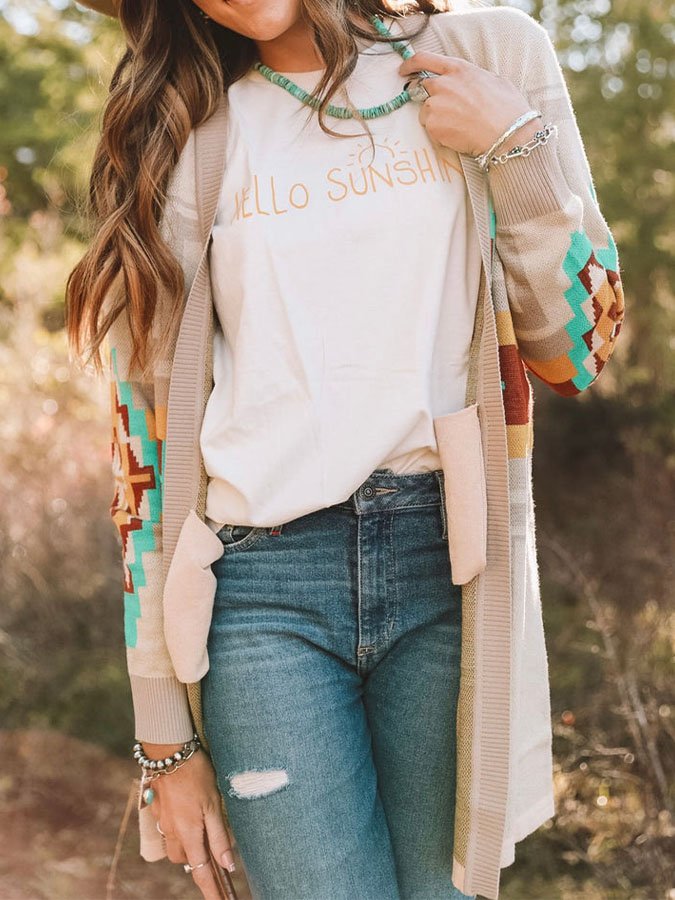 Vintage Print Crew Neck Casual T-Shirt
