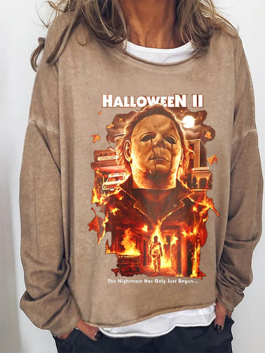 Women's Halloween The Nightmare Has Only Just Begun Burning Print Top