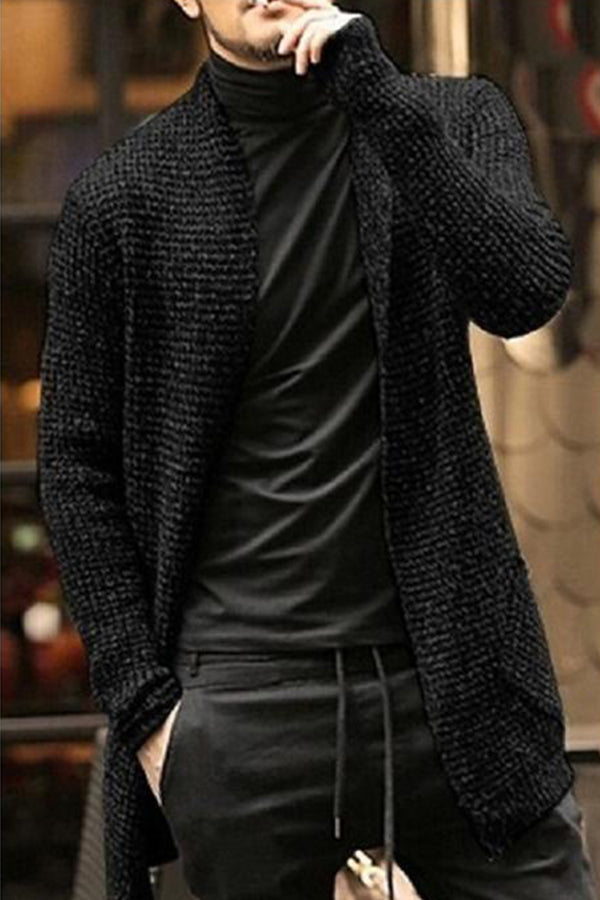 Mens Long-Sleeved Knitted Cardigan Windbreaker Jacket