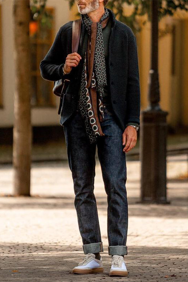 MEN'S RETRO DARK GREEN KNITTED JACKET