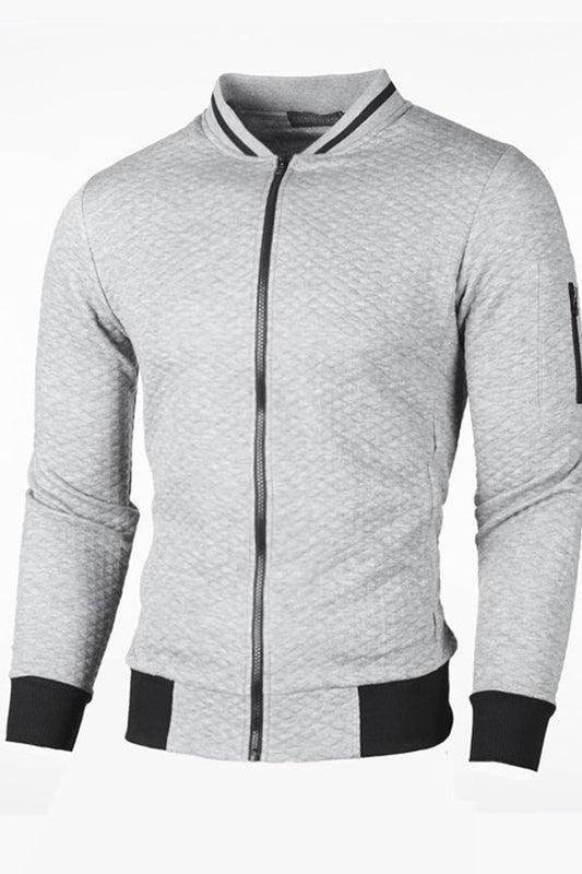 Men's Casual Plaid Cardigan with Zipper Stand Collar