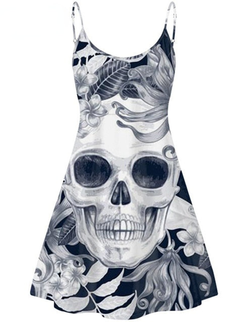 Casual Skull Printed Slip Dress