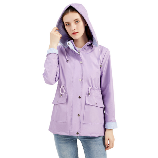 Women's Light Rain Jacket Striped Climbing Raincoats Windbreaker