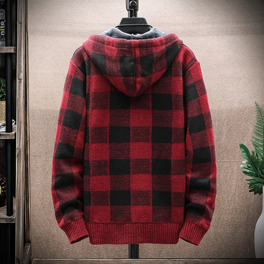 2022 Autumn Men's Cardigan Knitted Sweater Coat Grid Jacket
