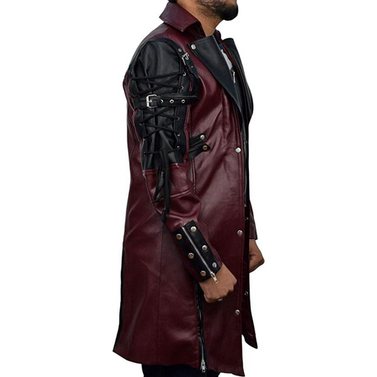 Men's long leather coat jacket