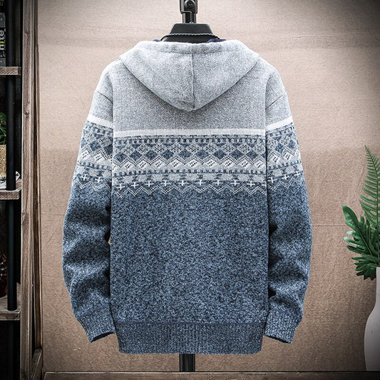 2022 Autumn Hooded Men's Thick Sweaters with Velvet Men's Cardigan Knitted Sweatercoats