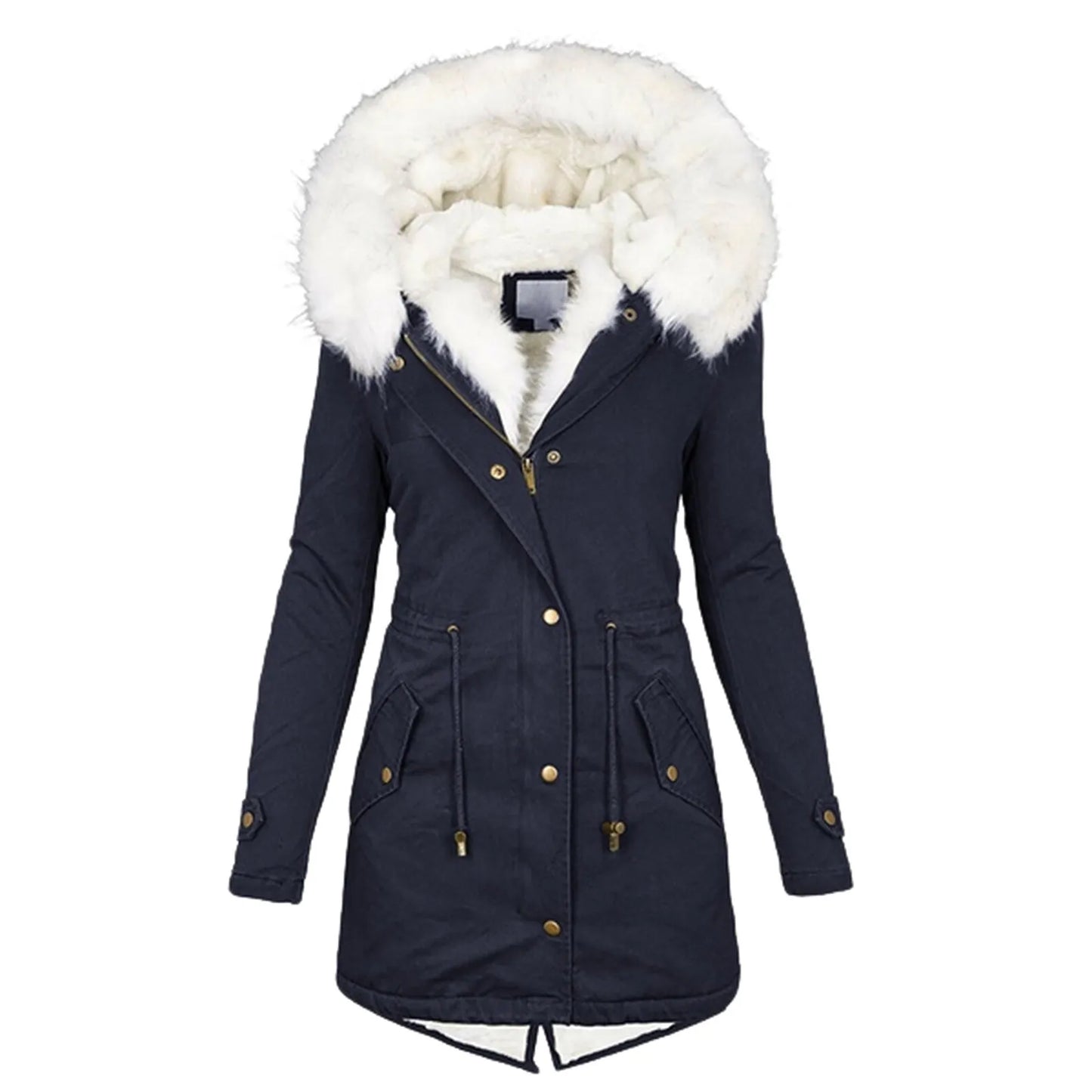 Winter fur collar hooded warm fleece women's coat