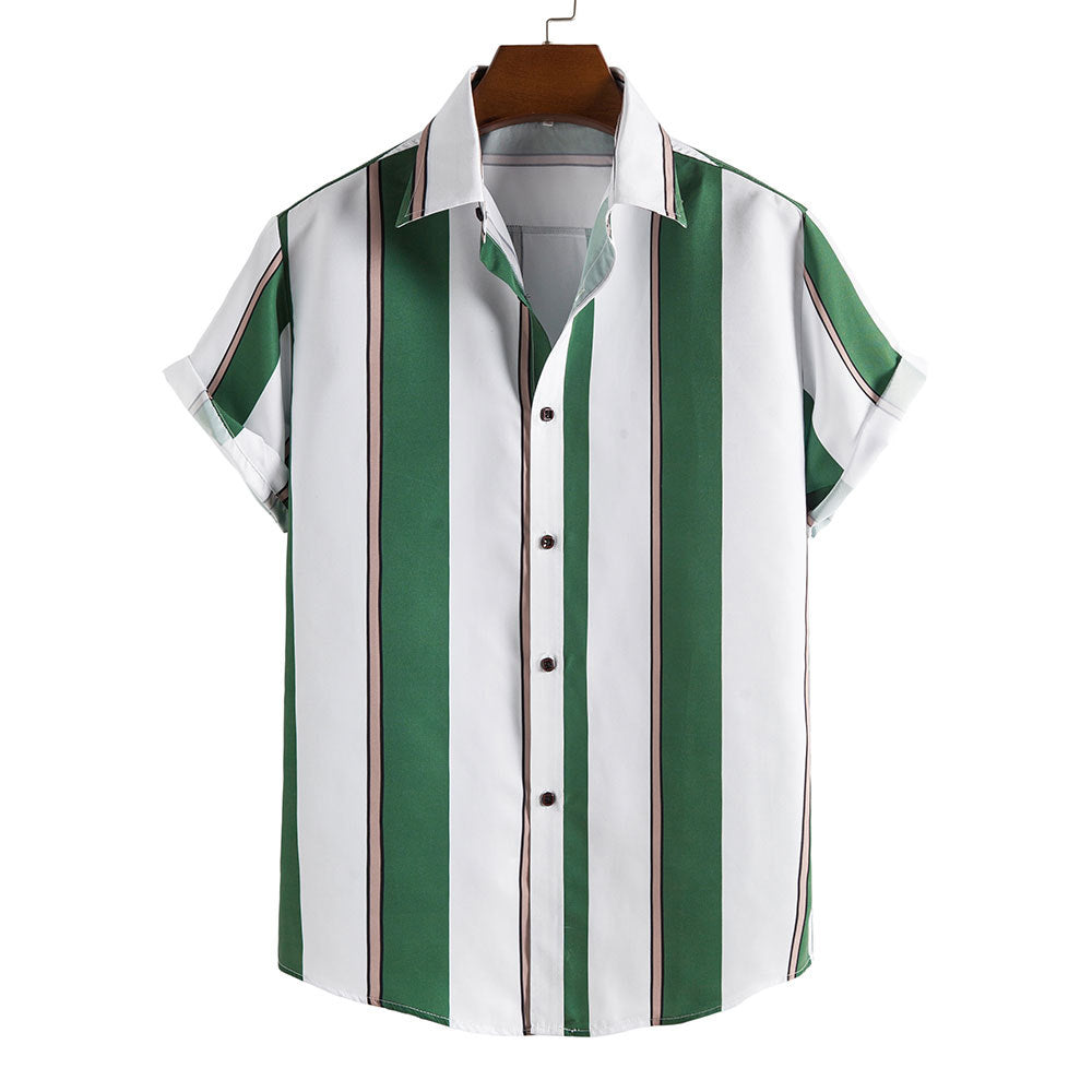 2022 Printed Striped Male Casual Short Sleeve