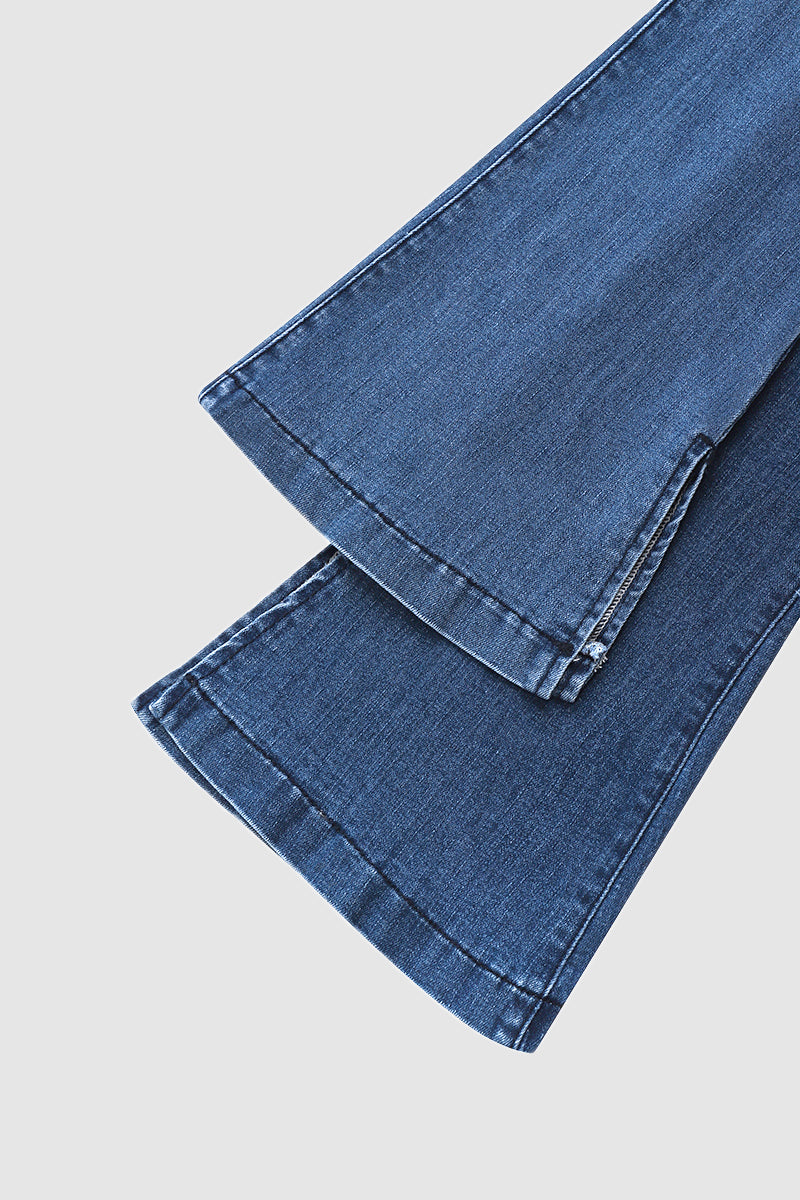 Split Hem Ripped Pocket Detail High Waist Flare Jeans