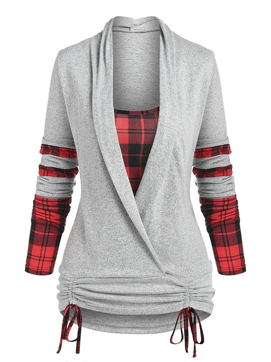 Women's Plaid Stitching Long Sleeve Sweatshirt