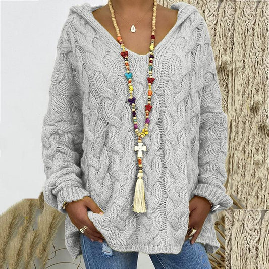Solid Color Twist Knitting Hoodie Sweater