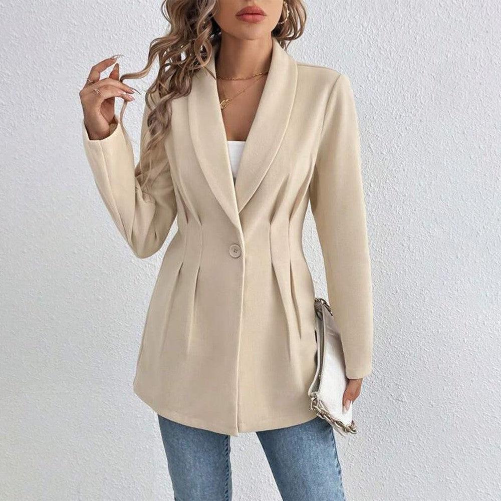 Apricot Plain Long Sleeve Lapel Jacket